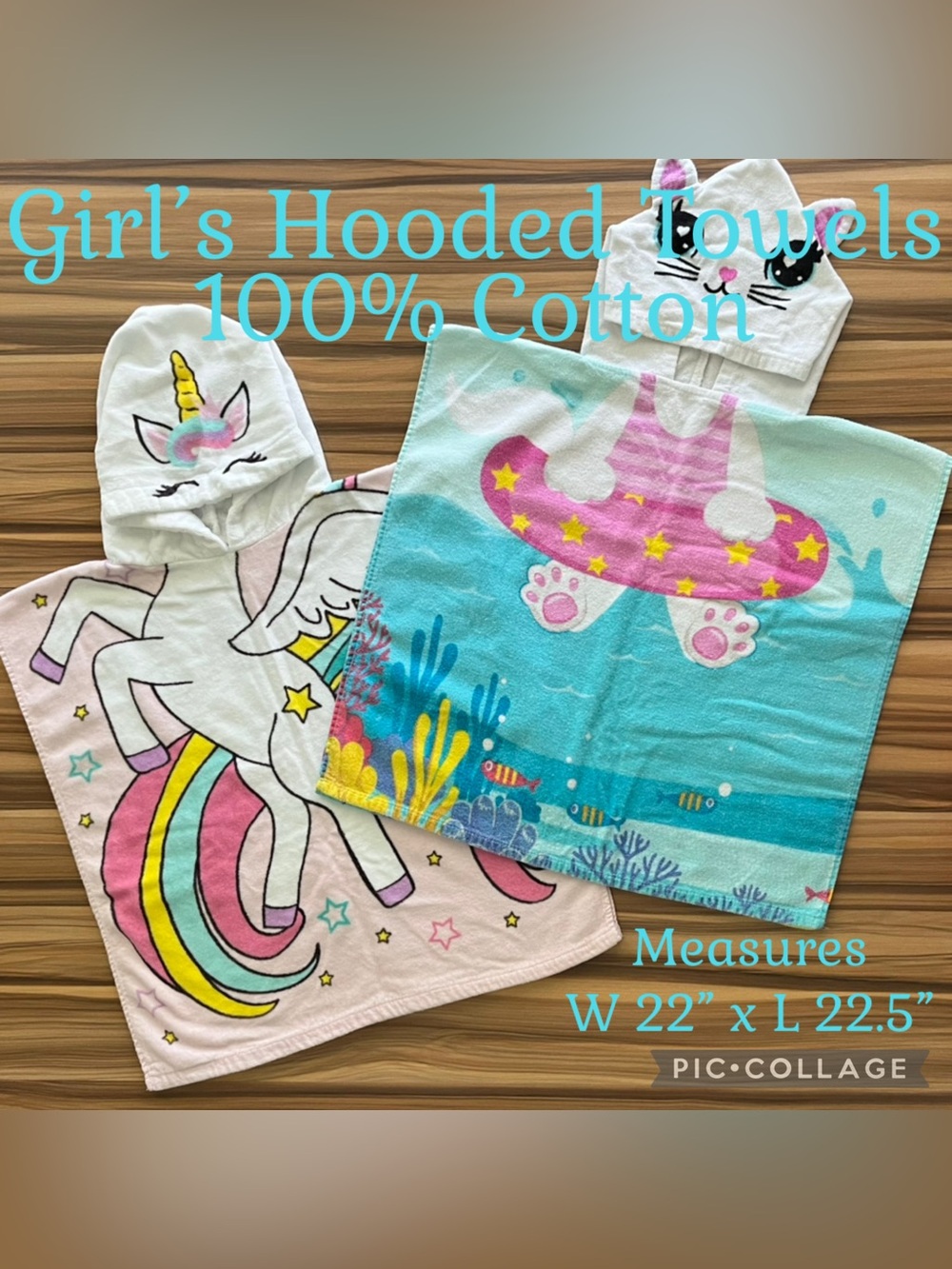 Girl’s Beach Pool Towel Bundle 100% Cotton Hooded Towels 2 Pieces